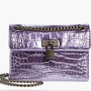 KURT GEIGER Mini Brixton Croc Embossed Metallic Leather Shoulder Bag